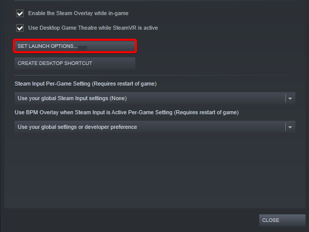 Окно установки параметров запуска Steam для ARK