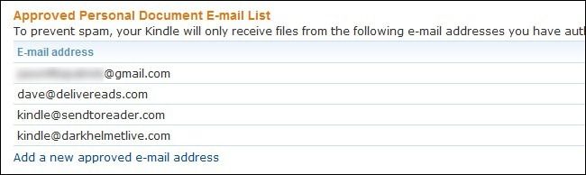 Экран с настройками личных документов на Amazon