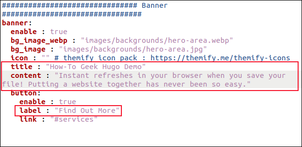 Редактирование параметров баннера в файле banner.yml
