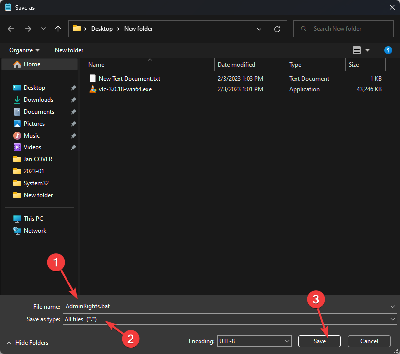 Сохранение .bat файла