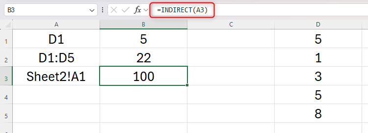 INDIRECT используется для ссылки на ячейку другого листа