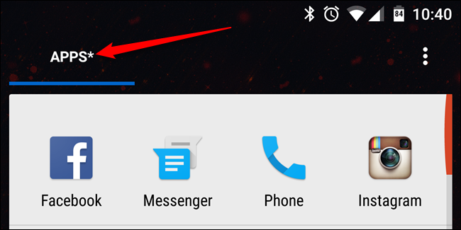 Скриншот: скрытые приложения отображаются во вкладке, отмечены звездочкой