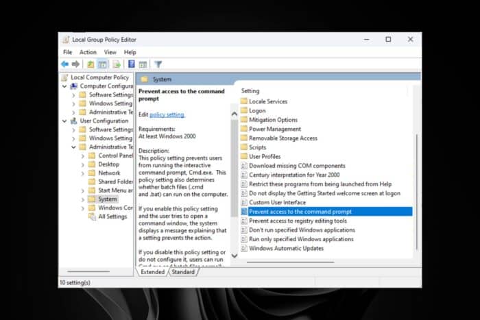 Отключение Командной строки через GPO