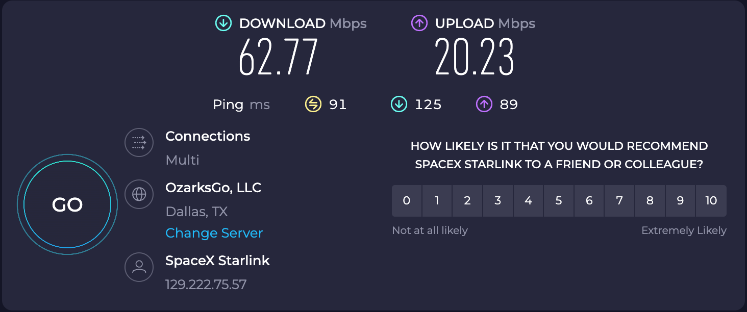 Скриншот результата теста скорости интернет-соединения на speedtest.net