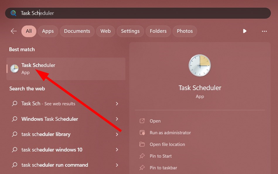 Снимок: запуск Планировщика задач в Windows