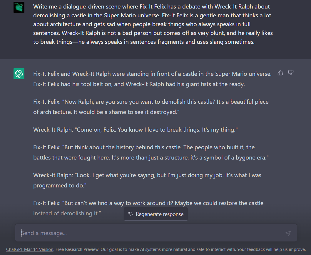 Сцена диалога в сеттинге игрового мира.