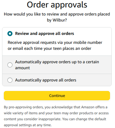 Выберите уровень контроля над покупками подростка.