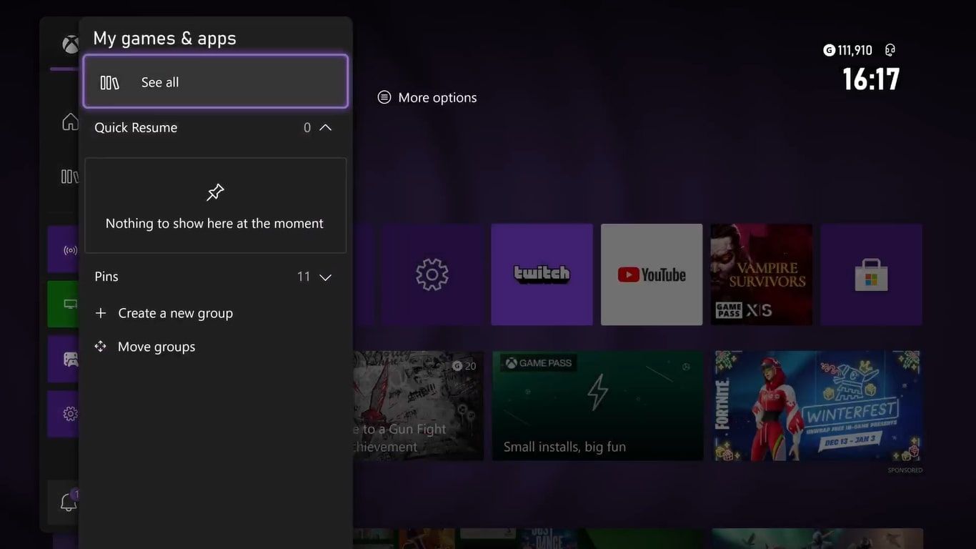 Скриншот страницы «Мои игры и приложения» на Xbox Series X с выделенным «Просмотреть всё»