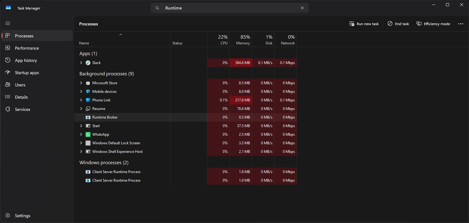 Runtime Broker в Диспетчере задач Windows