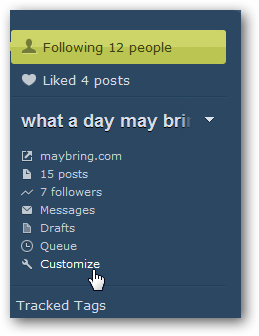 Открыть страницу настройки темы Tumblr