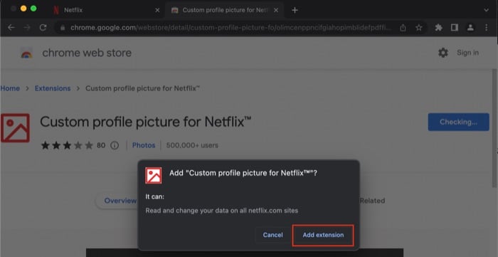 Иконка расширения для смены аватара Netflix в Chrome на панели браузера