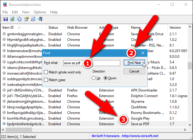 Окно поиска расширений с введённым запросом