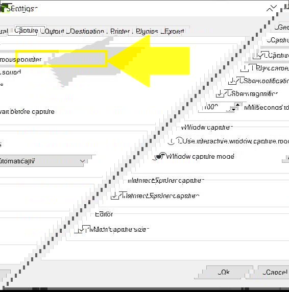Опция Greenshot для захвата курсора