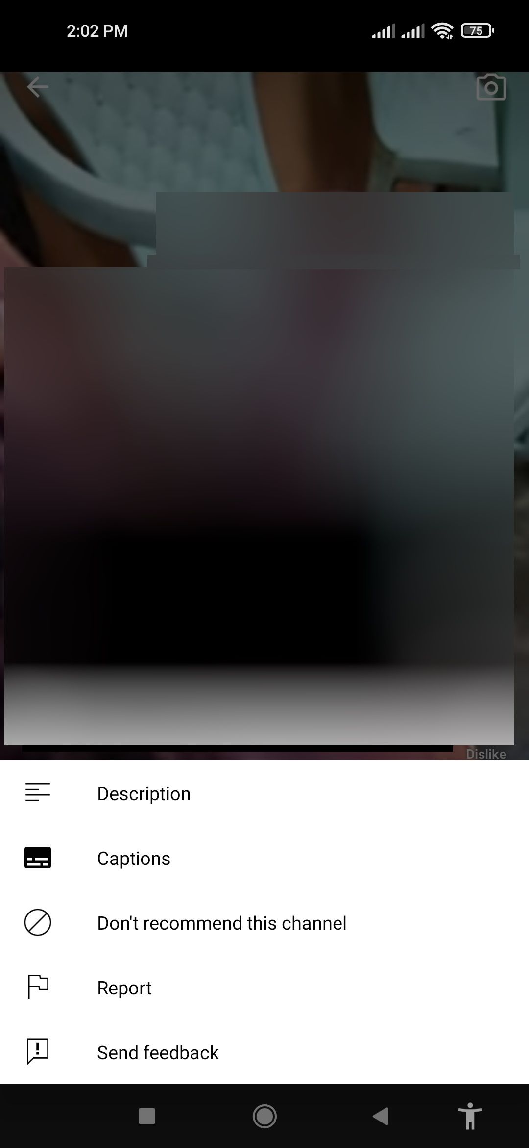 Отчёт по YouTube Shorts — кнопка меню