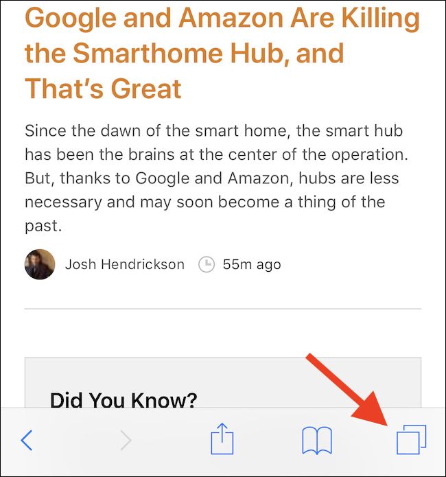 Откройте Safari и нажмите кнопку вкладок