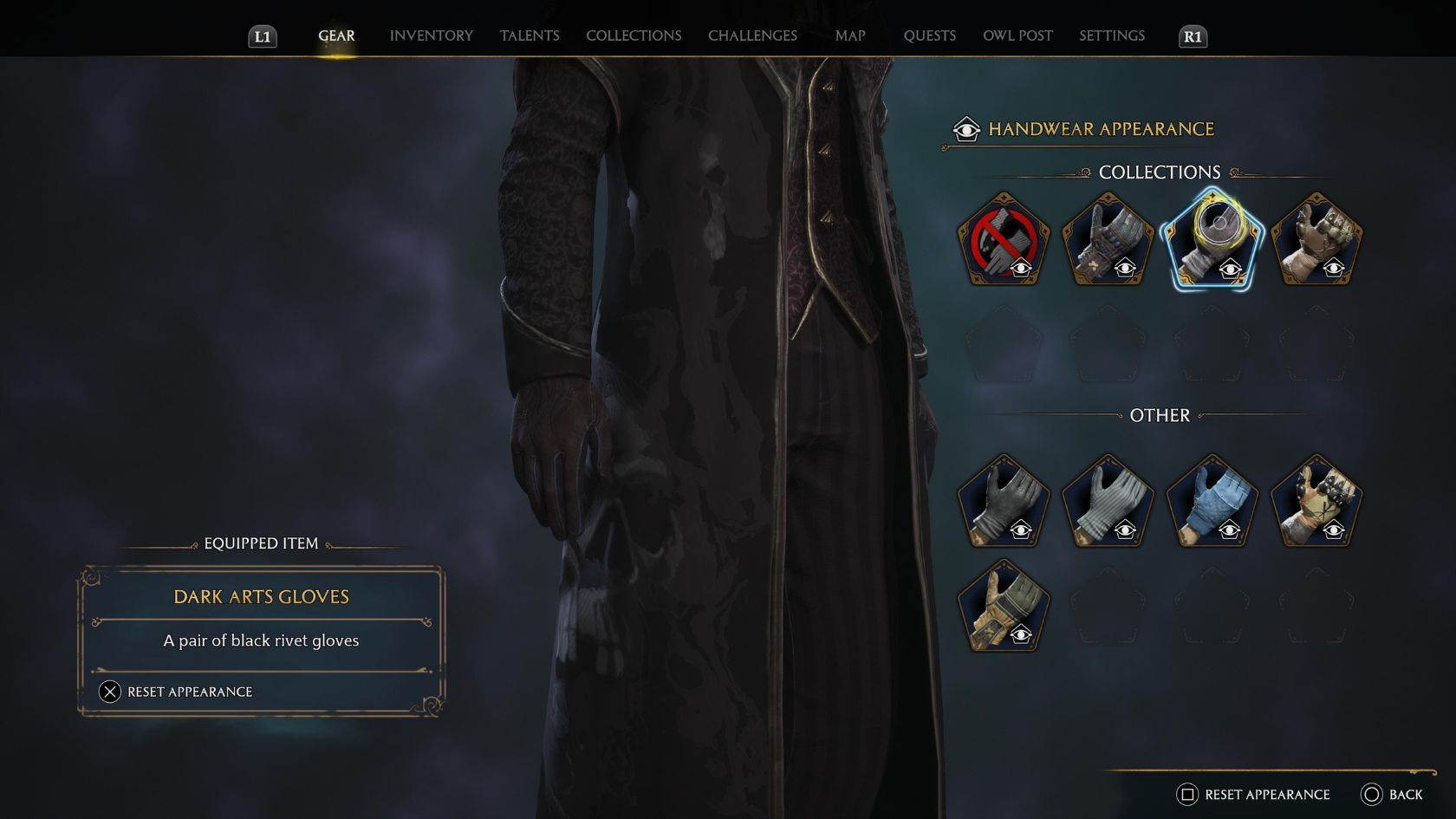 Косметический набор Dark Arts в меню снаряжения