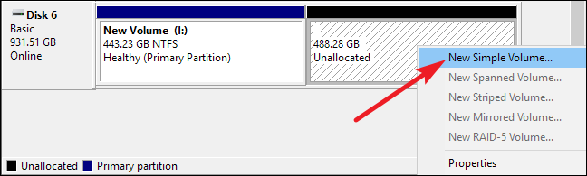 Создание нового простого тома