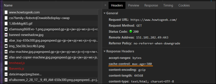 Вкладка Network в Chrome DevTools, показывающая заголовки ответа