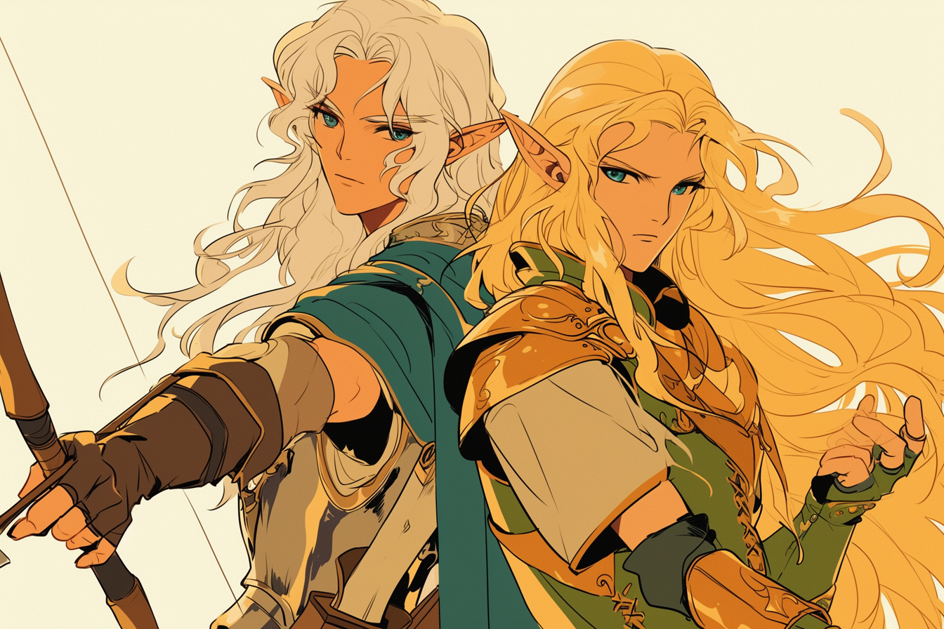 70-е: эльфийские лучники в лёгкой броне, мужские персонажи