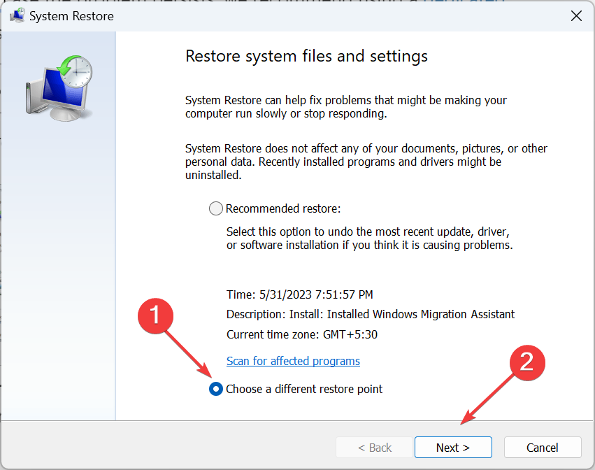 different restore point