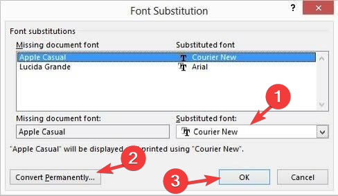 Окно замены шрифтов в Word