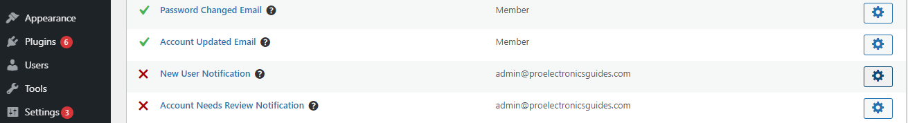 Параметры уведомлений в настройках плагина Ultimate Member