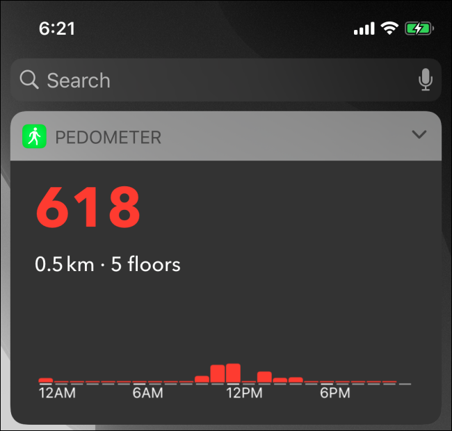 Виджет Pedometer отображается на iPhone