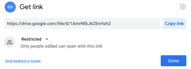 Окно копирования ссылки в Google Диске