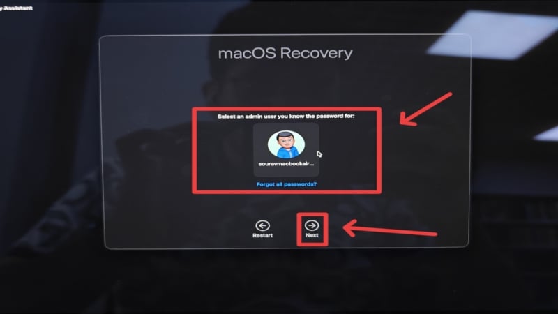 Выбор пользователя в Recovery Mode