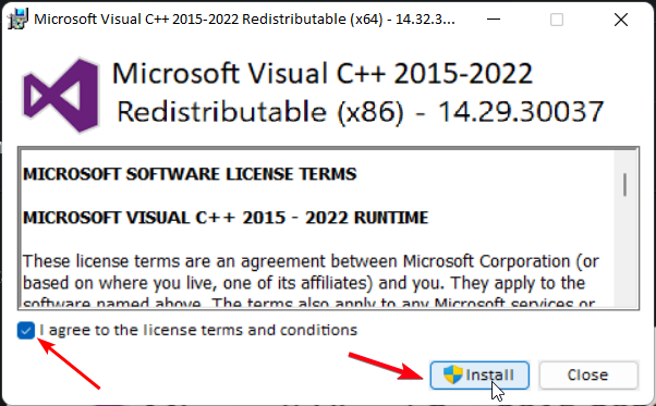 Принятие лицензионного соглашения и кнопка 'Установить'