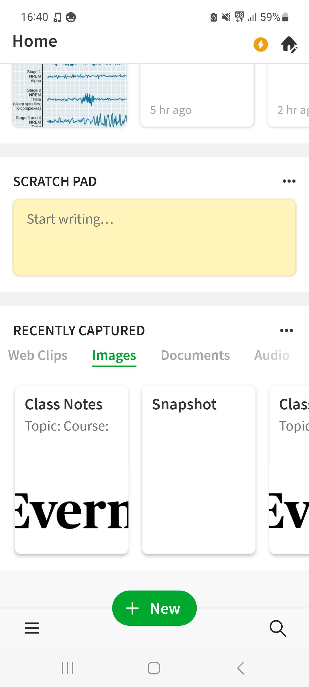 Раздел «Недавно захвачено» в Evernote