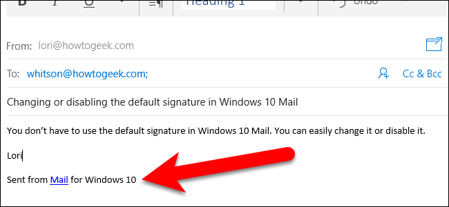 Изменение подписи «Sent From Mail for Windows 10»