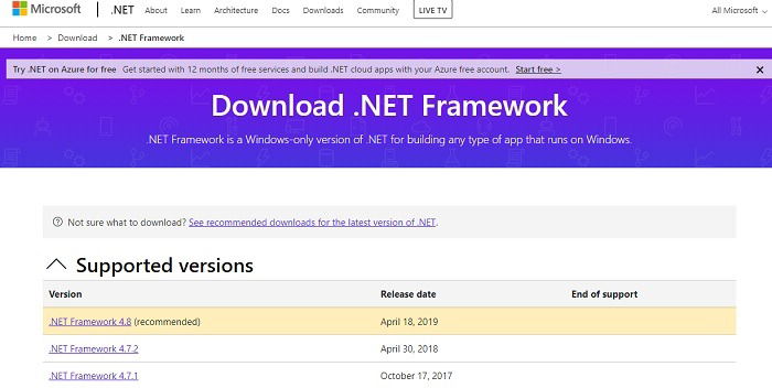Изображение: скачивание .NET Framework с сайта Microsoft