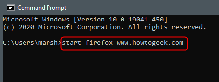 Пример запуска firefox и открытия сайта через командную строку