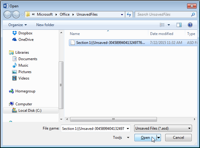 Открытие несохранённого файла из папки UnsavedFiles