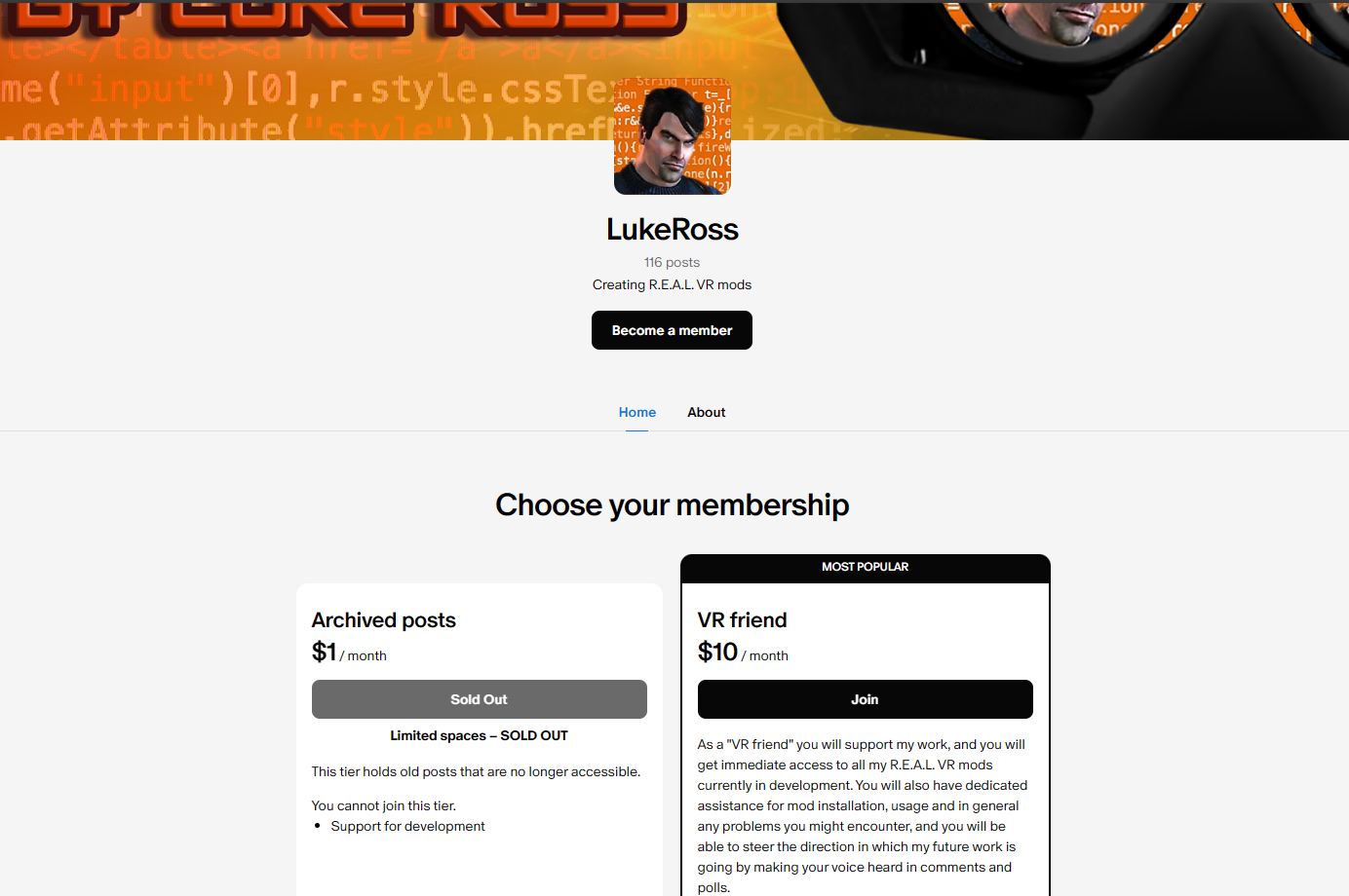 Присоединитесь к Patreon Luke Ross, чтобы получить доступ к мод R.E.A.L VR