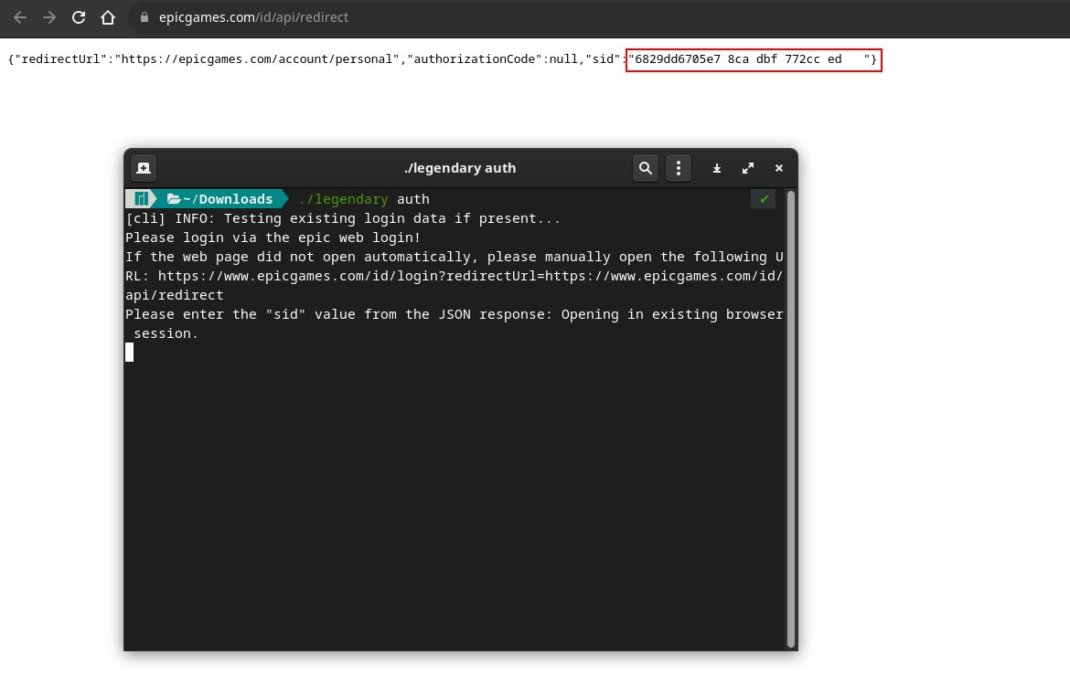 Аутентификация Epic через Legendary