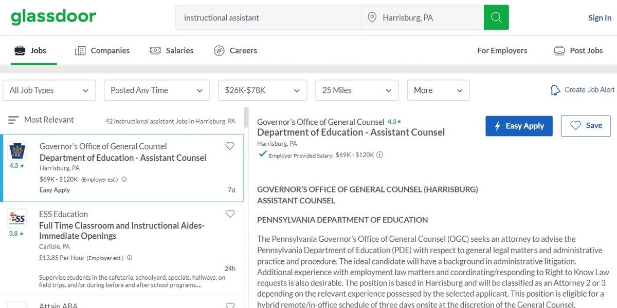 Пример федеральной вакансии на GlassDoor.