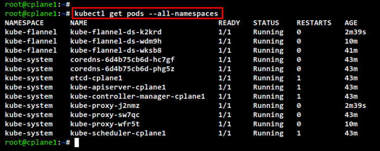 kubectl get pods --all-namespaces после добавления worker