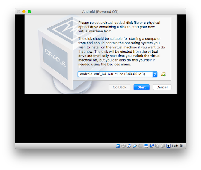 Выбор ISO образа Android в VirtualBox