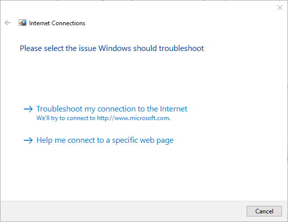 Запуск средства устранения неполадок интернет-подключений