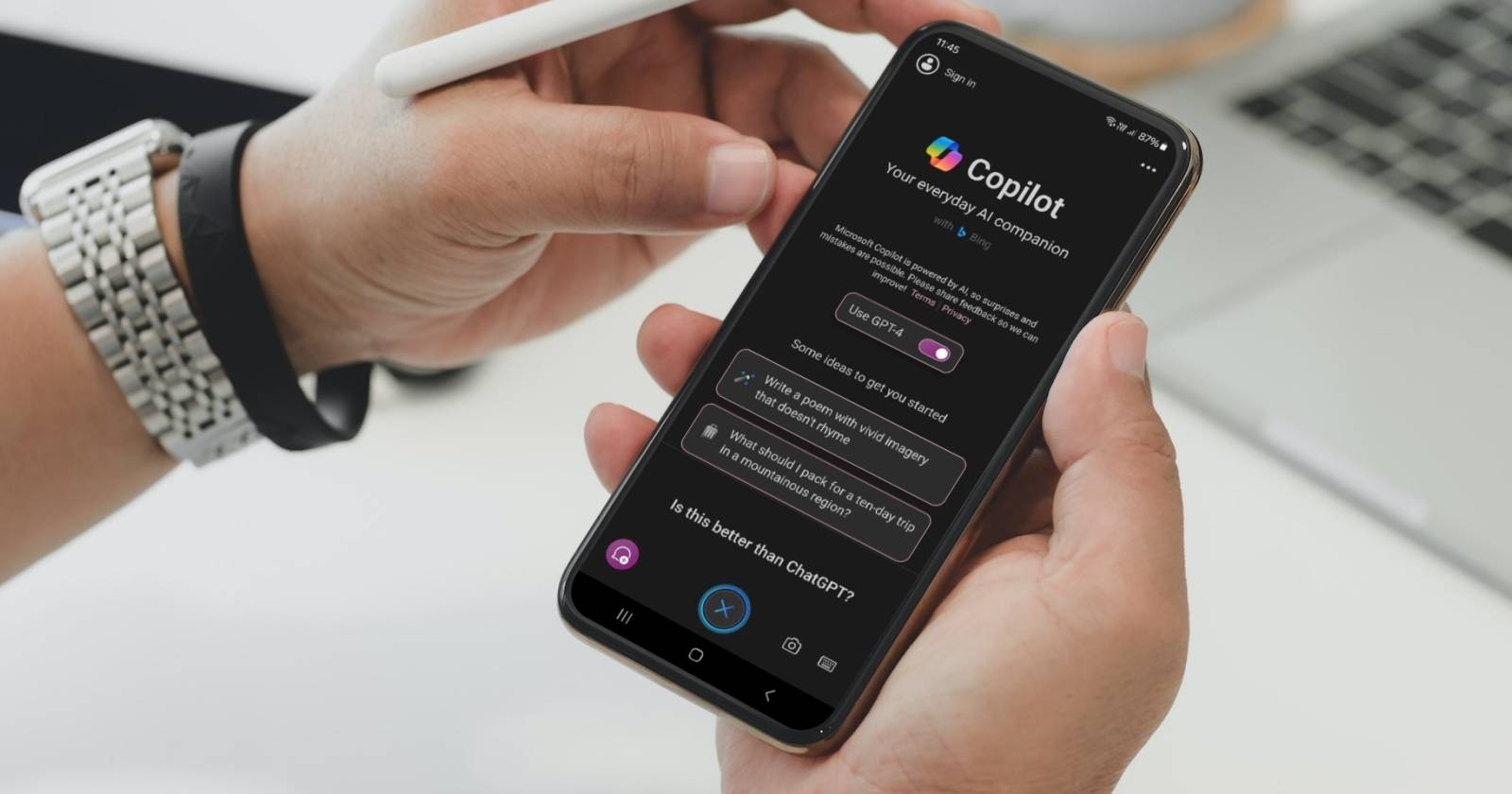 Microsoft Copilot на Android‑телефоне, экран приложения