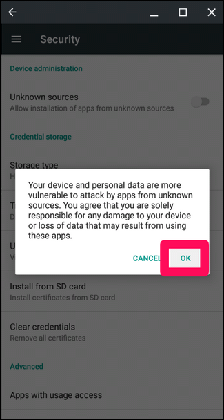 Подтвердите включение неизвестных источников