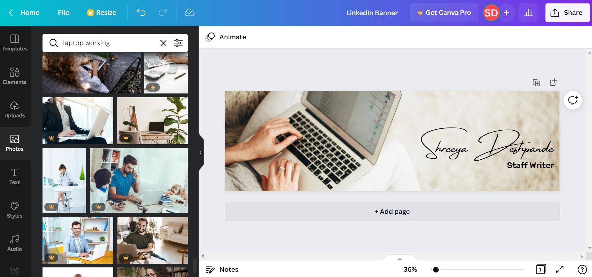 Редактирование шаблона баннера: фото и имя в Canva