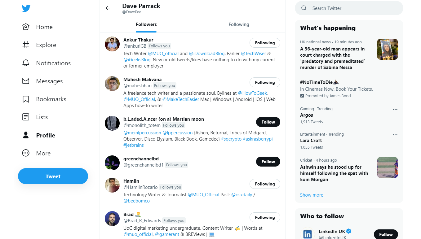 Список подписчиков Twitter