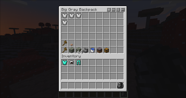 Рюкзак в игровой инвентарной сетке, вид спереди