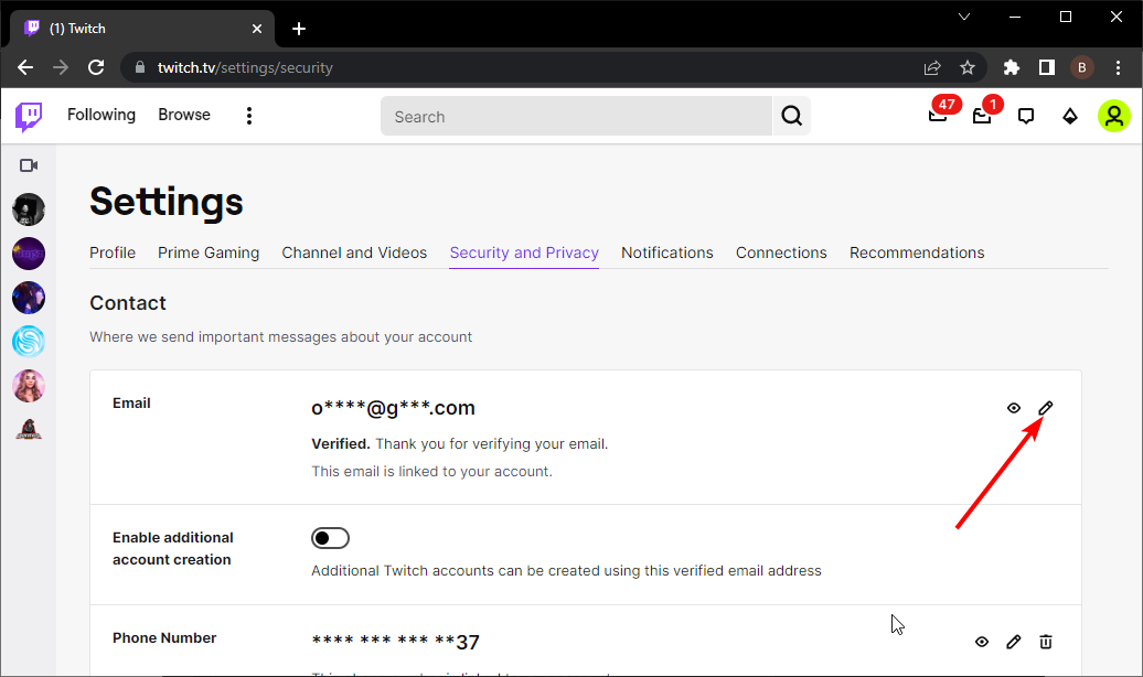 иконка редактирования Email