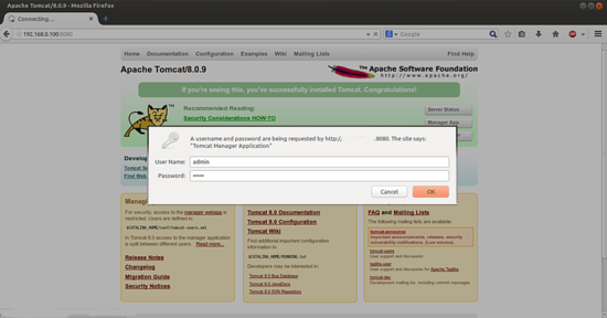 Интерфейс Manager App Tomcat