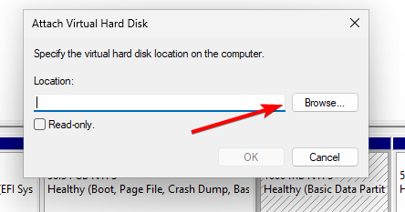 Кнопка Обзор для выбора VHD-файла