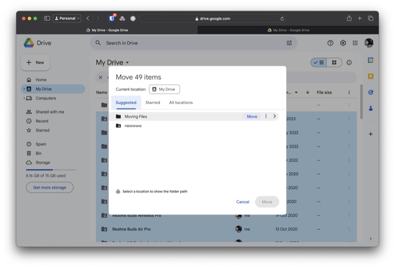 перемещение файлов в новую папку